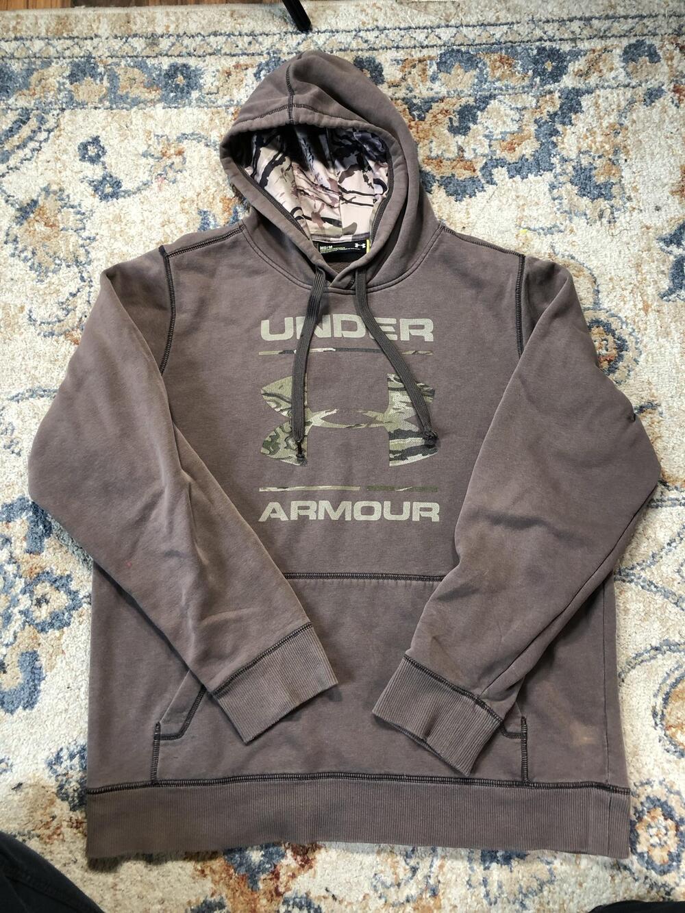 Under Armour Hoodie Sweatshirt Mens Medium Brown Camo Fleece Pullover Kangaroo